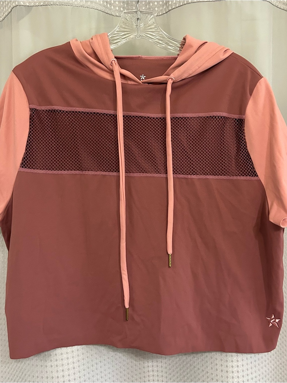 Rebel Athletic Women’s Colorblock Mesh Hoodie Crop - Pink/Rose small
